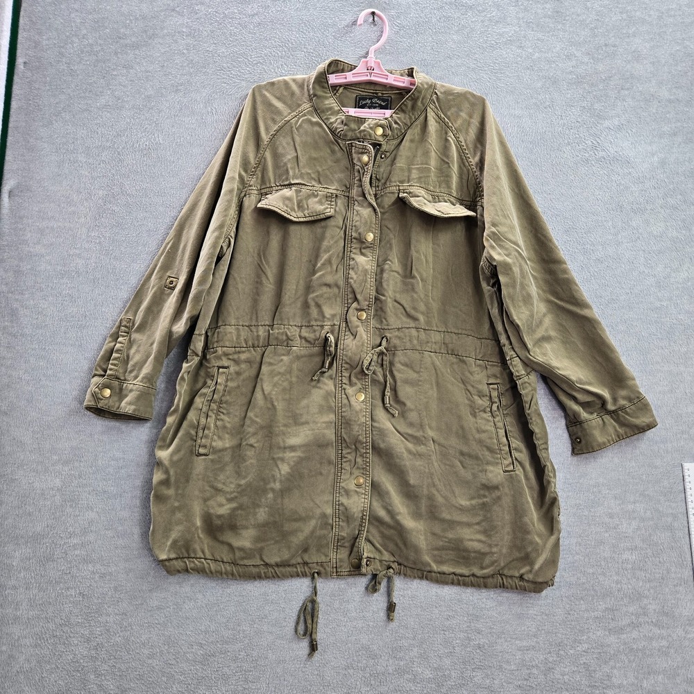 Lucky Brand Women Military Jacket 2X Brown Full Zip Pockets Long‎ Sleeve Tencel